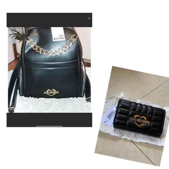 Love Moschino Handbags - NWT Love Moschino Black Backpack Set